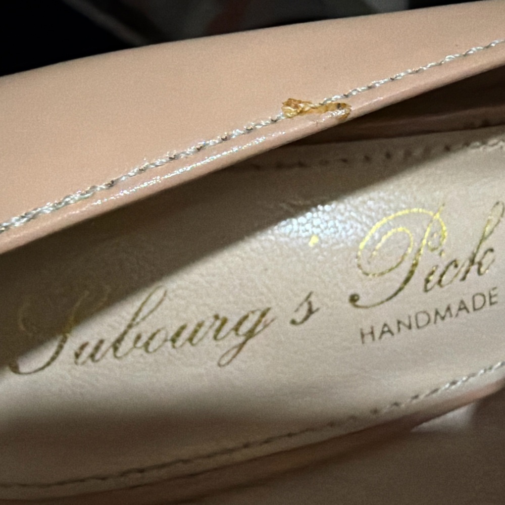 Beige Patent Leather Handmade Peep Toe Heel Platform Pumps Women Size 7.5 - Picture 14 of 14